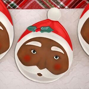 4 National Tree Company HGTV Home Collection African American Santa Plates